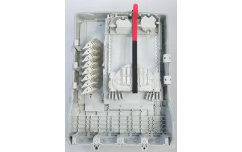 CommScope BUDI-M Spleiß/Patch box ohne Schloss, 28 UMS = 204 bis 336 Fasern. Patchfeld für 48 SC Pigtail Routing-Block,  4x M-SEAL-BLIND Einführung