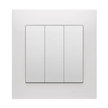 3 polet afbryder. 10A. Hvid. Inkl ramme. Toolless