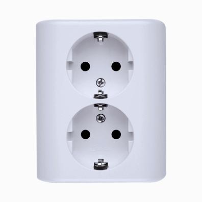 Dobbelt stikkontakt Schuko. 16A. Hvid. Inkl underlag/ ramme. Toolless