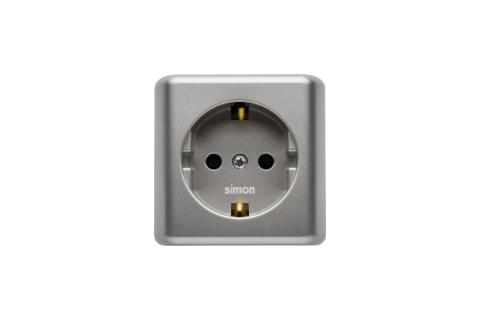 Stikkontakt Schuko. 16A. Alu Inkl underlag/ ramme. Skrueterminal.