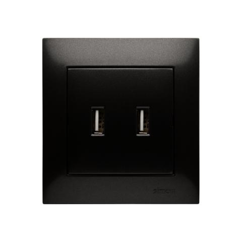 2x USB oplader. 2,1A. Inkl. Ramme. Antracit